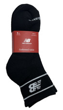 NWT NEW BALANCE Mens Shoe Size 8-12.5 6 Pairs Cushioned Ankle Socks Black w/Logo