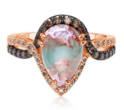 Edelsteinentdecker Ring mit Aquapras & Diamant im Birnenschliff, 14 Karat Roségold | Größe 8