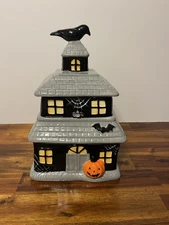 World Market Halloween Haunted House Black Crow Cookie Jar Spooky Bat Pumpkin