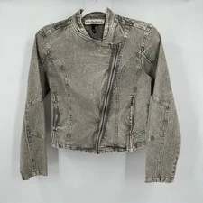 Montana Co Womens Western Moto Jacket Sz L Indie Sleaze Gray Distressed Cowgirl