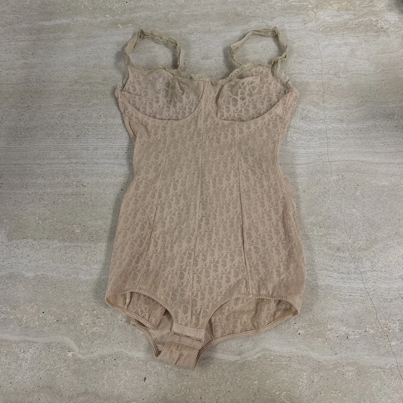 Dior — VTG Christian Dior Sheer Diorissimo Monogram Logo U/W Bodysuit 38B