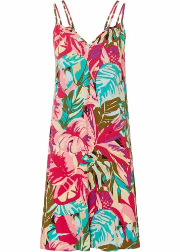 Kleid aus nachhaltiger Viskose Gr. 48 Fuchsia Grün Floral Damen Minikleid Neu*