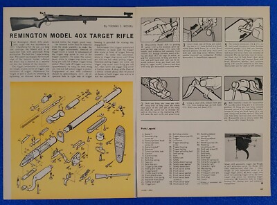 1964 REMINGTON MODEL 40X TARGET RIFLE ILLUSTRATED BREAKDOWN 2pg GUN ARTICLE AD