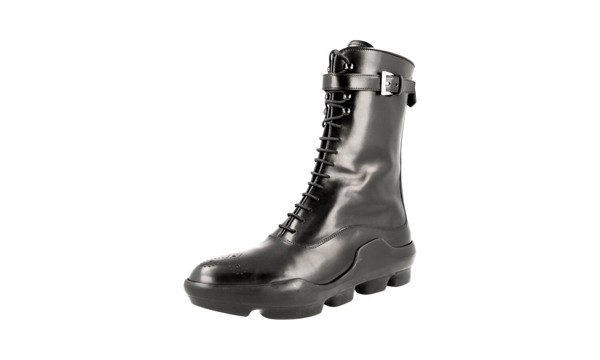 Prada Leder Laufsteg Plateau Stiefelette Combat Boots Schwarz - Neu - 37-image