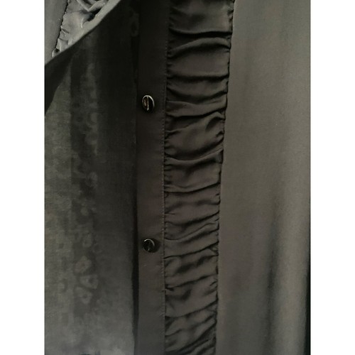 Dana Buchman schwarze Seidenbluse mit gerafften Frontdetails Größe 16 - Bild 5 von 7
