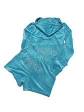Juicy Couture Bling Velour Tracksuit Hoodie  Shorts Set Coastal Teal MSRP: 189
