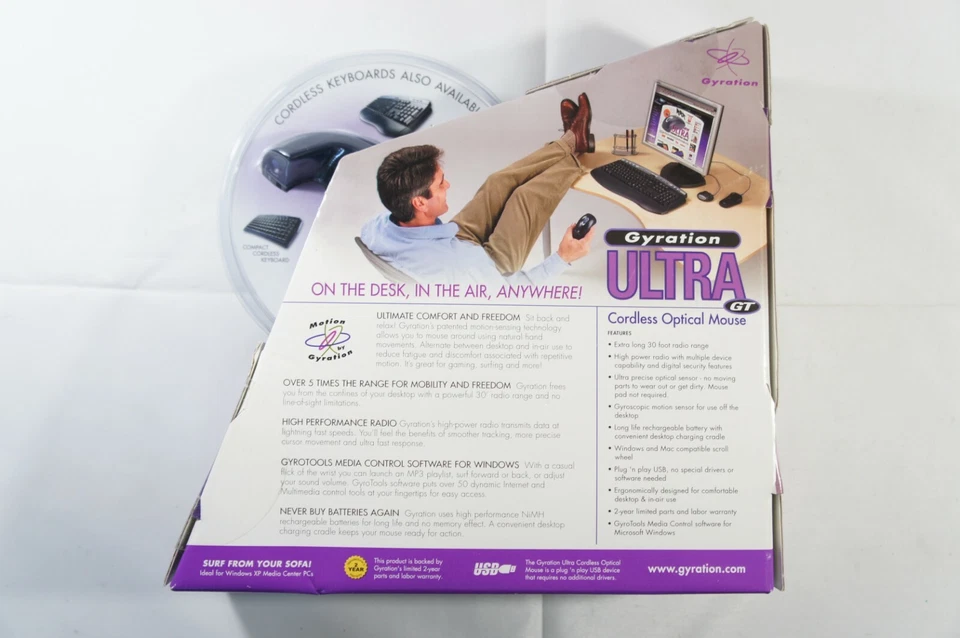 Gyration Ultra GT Cordless 30 Ft Wireless Optical Air Mouse, Brand New Sealed - Image 3 of 4