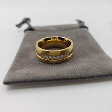 CZ Gold Stainless Steel Band Ring 8mm - Size 7.5