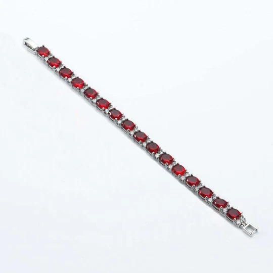 Ruby and Diamond Accents 14K White Gold-Filled Tennis Bracelet / Lab-Created - Image 2 of 2