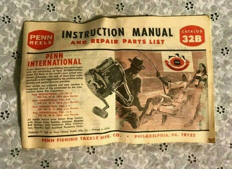 vintage 1969 PENN FISHING TACKLE MFG CO INSTRUCTION MANUAL (CATALOG 32B