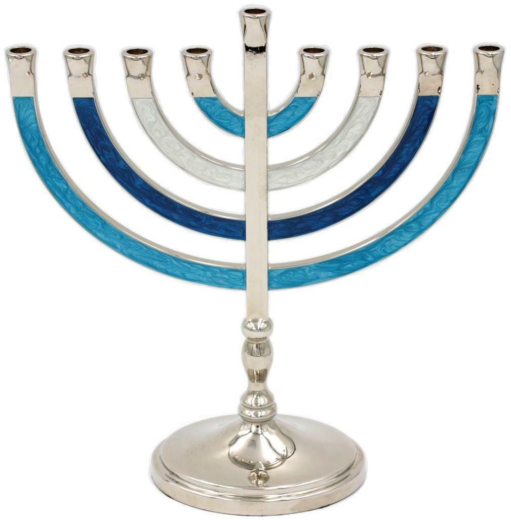 Hanukkah Menorah with 9 Branches 22cm Blue Jewish Candlestick Chanukah