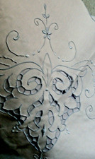 New White Tablecloth 103" L x 66" W Large Cotton Blue Embroidered Cutwork Cloth