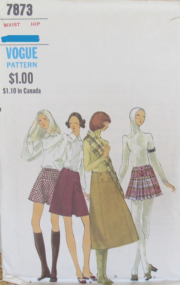 Vintage 60s VOGUE 7873 Womens 12 MOD Aline Skirt 4 Style Mini Midi
