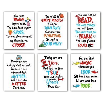 6PCS Doctor Cat Hat Poster, Red and Blue Cat Hat Decor for Reading Room, Prin...