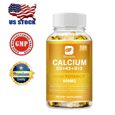 Calcium Plus Vitamin D3 K2 B12 Complex for Bone & Joint Health Energy Support