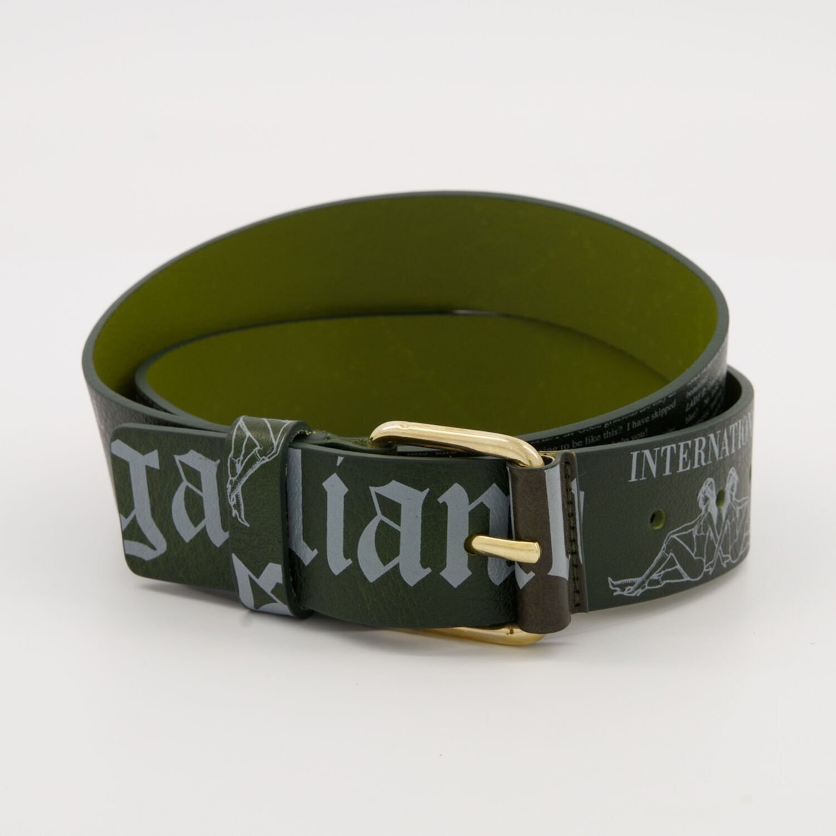 John Galliano Green Leather Gazette Belt Newspaper Print W37 | eBay UK