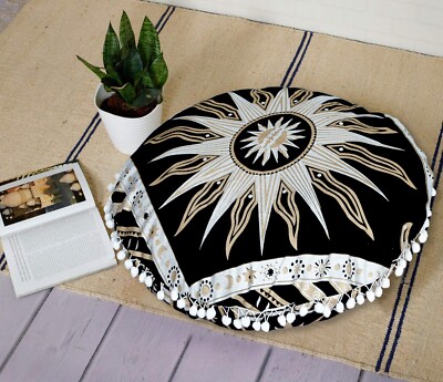 22 Zoll/55 cm Runde Kissenhülle Boho Bohemian Meditation Boden Pouf Kissenbezug