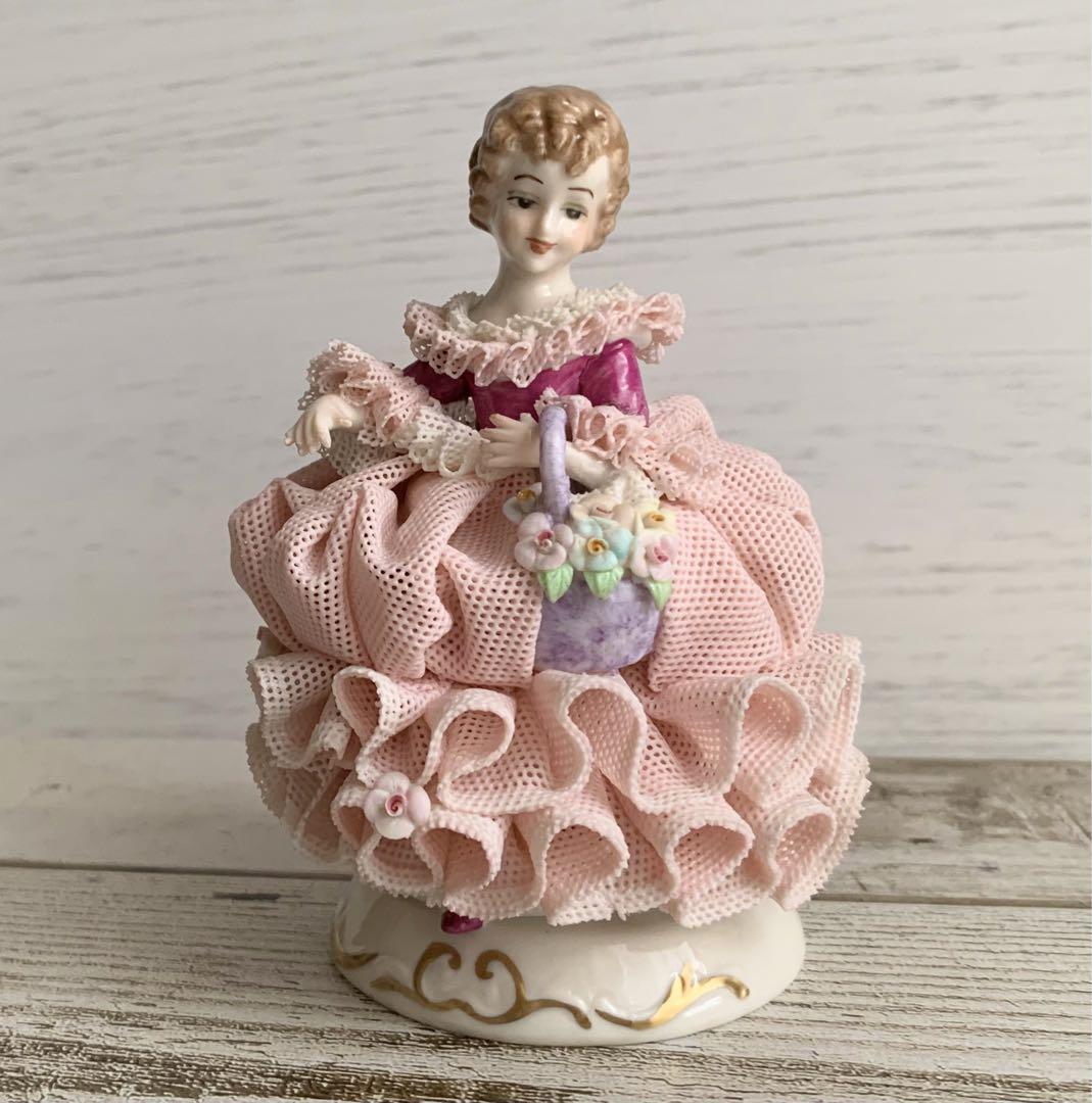 ビ*ビ様 #Irish Dresden 陶器人形 Rose of Tralee Irish Dresden Lace Porcelain Doll Porcelain Figurine H11 W8