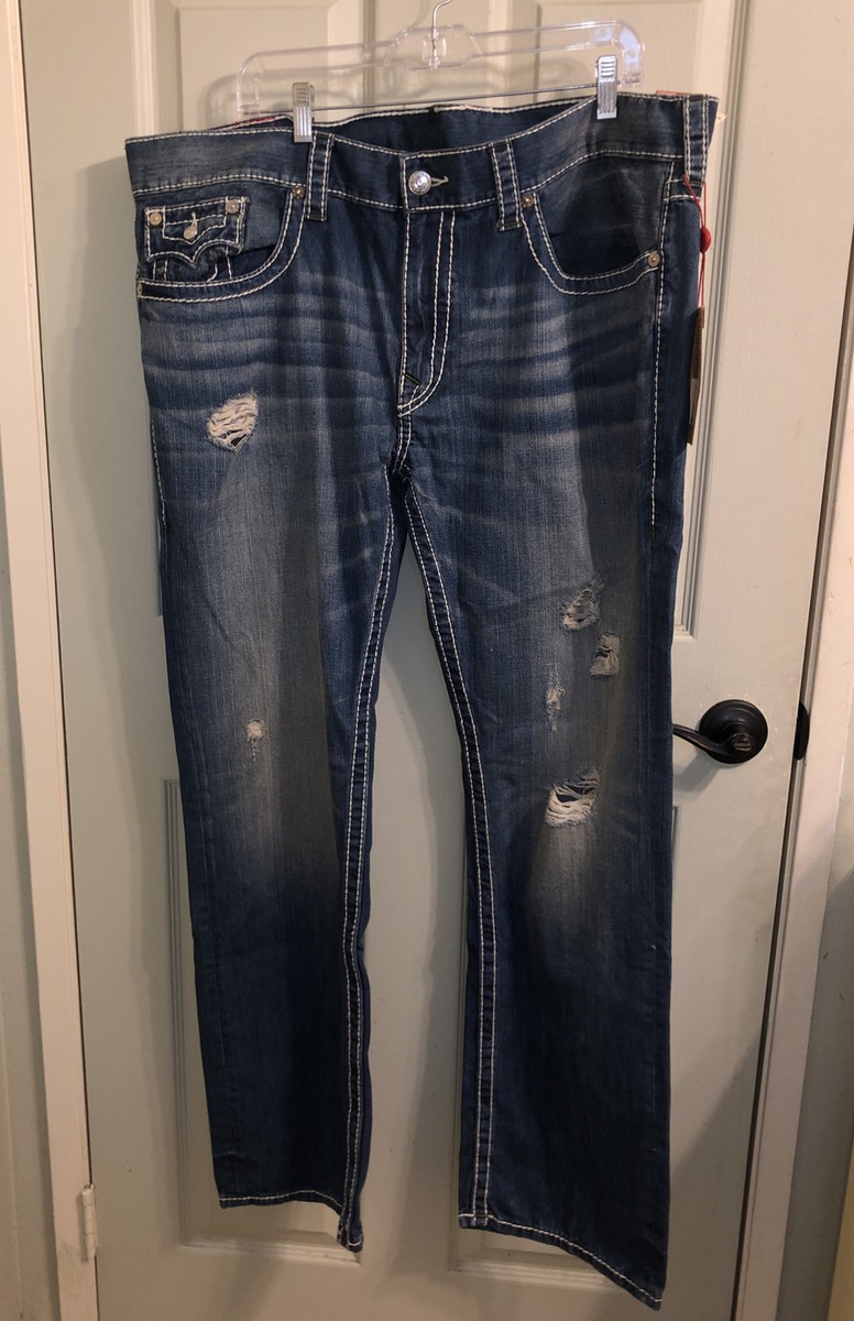 True Religion Men's Big T Straight Jeans w/ Flap Pockets DI True Religion Men's Big T Straight Jeans w/ Flap Pockets DI