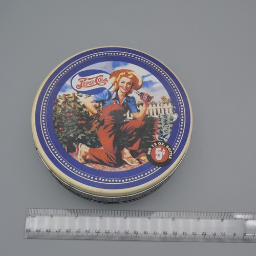 Vintage Pepsi Cola Metal Storage Tin Gibson Girl 5¢ Bottle Ad Blue Floral 6.5" - Picture 10 of 10
