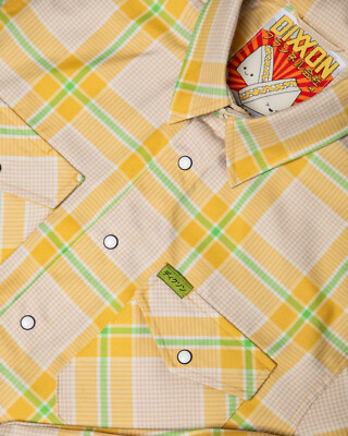 Dixxon Sando Japanese Convenience Store Pearl Snap Yellow Plaid Flannel Shirt
