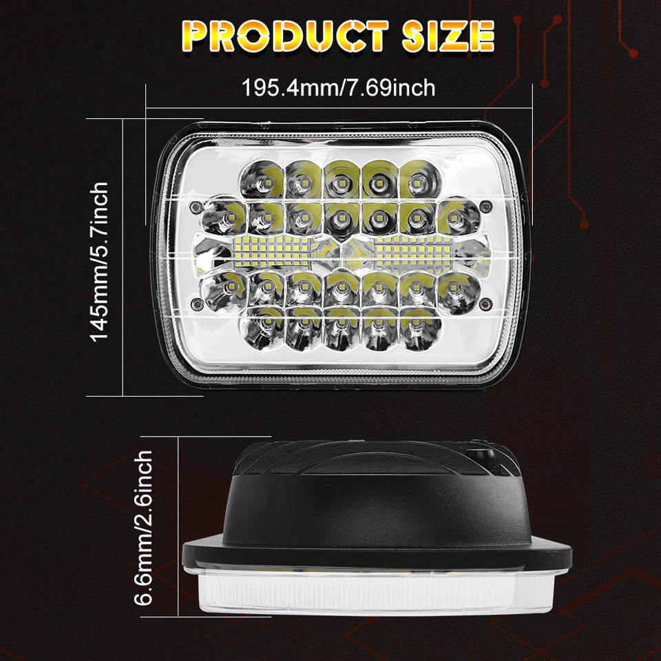 Pair For Ford E-150 Econoline E-250 E-350 7x6" 5X7" LED Headlights Hi-Lo Beam - Image 4 of 4