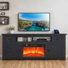 Fireplace TV Stand for 60 to 80 inch TVs w/ 23" Electric Fireplace 4800 BTU 120V