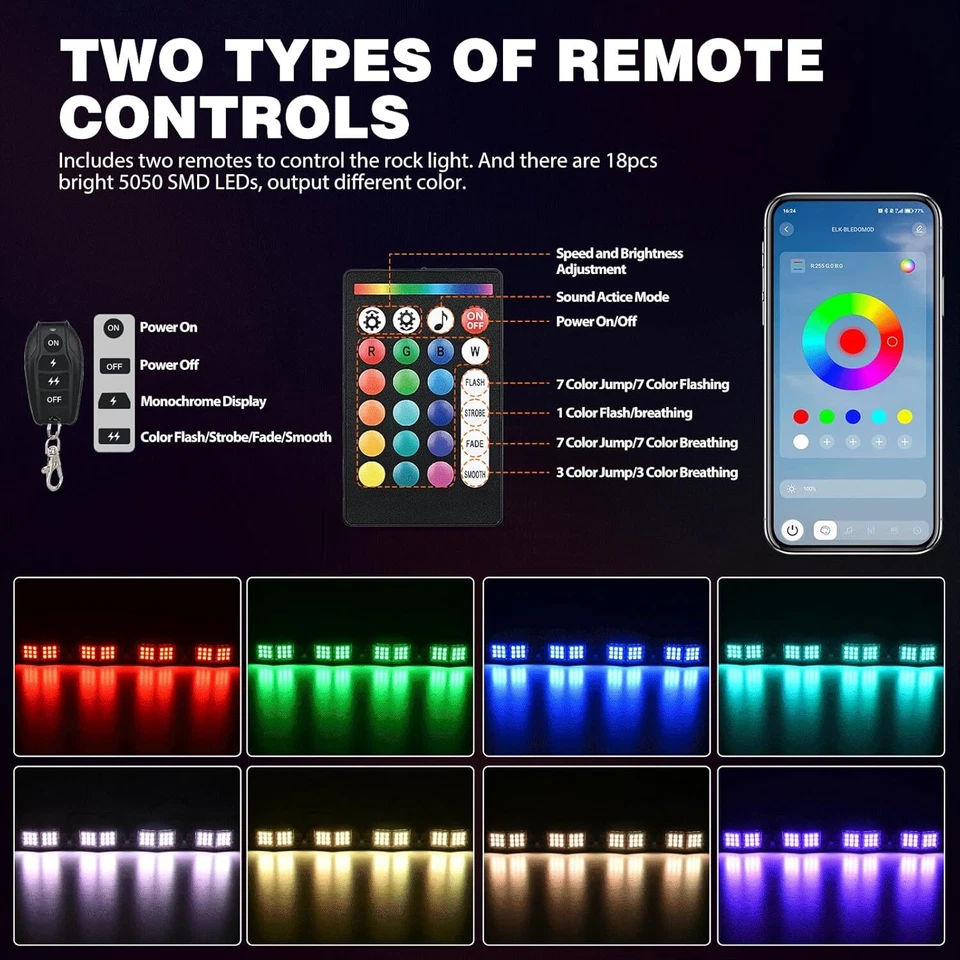 Nilight RGB LED Rock Lights Kit Wide Angle Wheel Well Light with Remote - Image 4 of 4