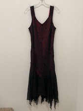 Vtg Jonathan Martin Midi Silk Dress Red Black Overlay Fairy Whimsigoth Y2K Sz 12