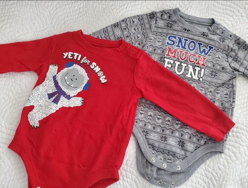 Garanimals Christmas Winter Themed Long Sleeved Bodysuits 18m Lot of 2