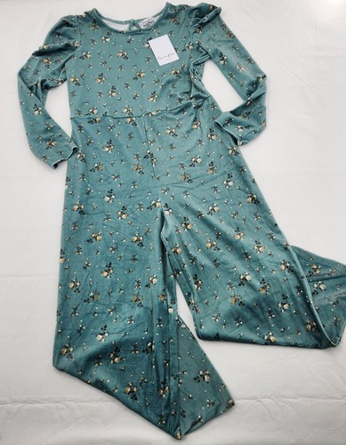 Love Fire Girls Size Large Puff Sleeve Velour Jumpsuit In Light Green Floral