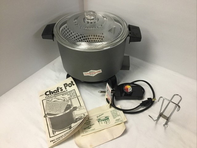 Dazey Deep Fryer/Crock/Slow Cooker DCP6 Brown w/ Lid, Basket, Tan