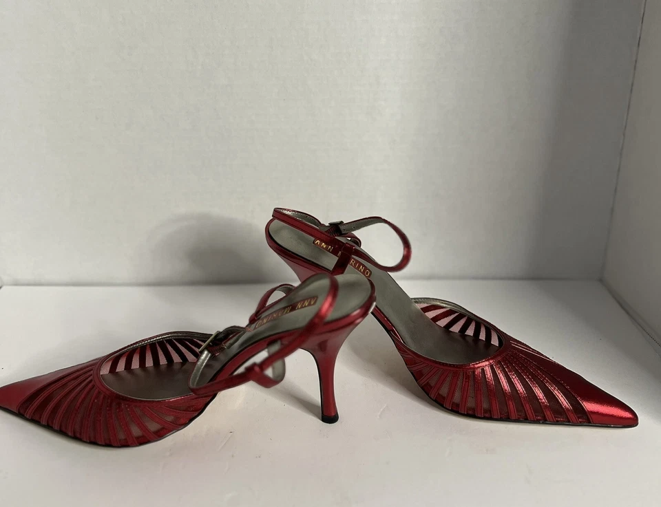 Tacones vintage Ann Marino Starlight en malla metálica roja talla 10 3,75 pulgadas Foto 4 de 4