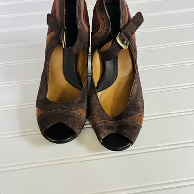 Croft & Barrow Nicolette Brown Suede Open Toe Mary Jane Pump Vintage Style Sz 9M