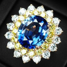 Royal Blue Sapphire Oval 7.14Ct 925 Sterling Silver Rose Gold Halo Rings Size 8