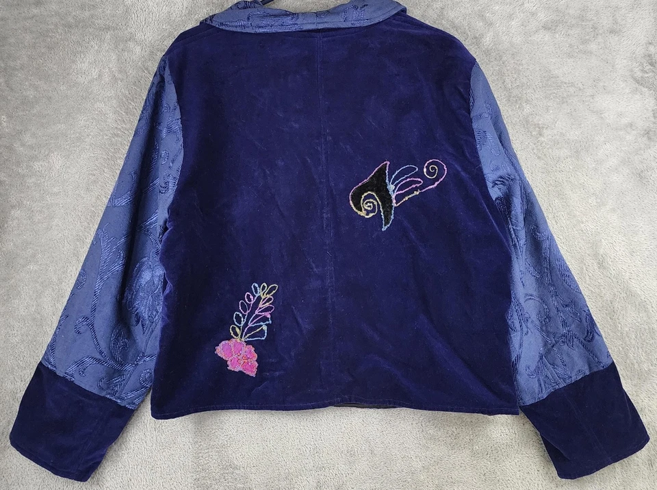 Chaqueta Mirasol Mujer XL Azul Púrpura Terciopelo Bordado Floral Boho JTU0006 Foto 2 de 4