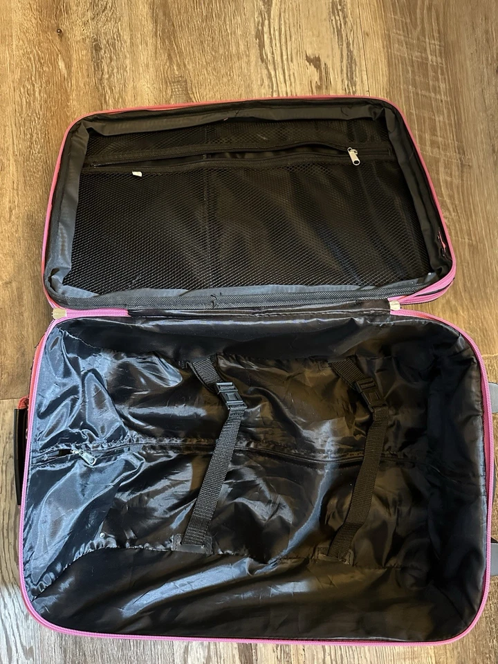 Rockland Rolling Suitcase Peace Sign Pink/Black - Image 3 of 4
