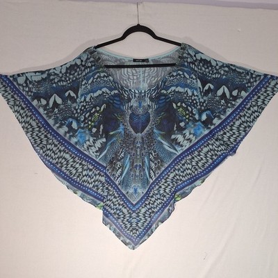 Apt 9 Sheer Poncho 1X Festival Peacock Owl Feather Print Stunning Trippy Boho 