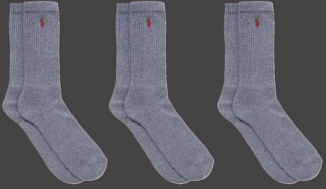 PONY Scarpa Polo Ralph Lauren classica cotone sport 3 paia calze grigie 10 13 taglia 6 12 5