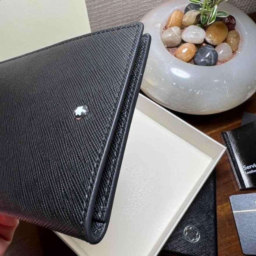 New MB Mon Black Leather Card Case Bank Card Holder Passport