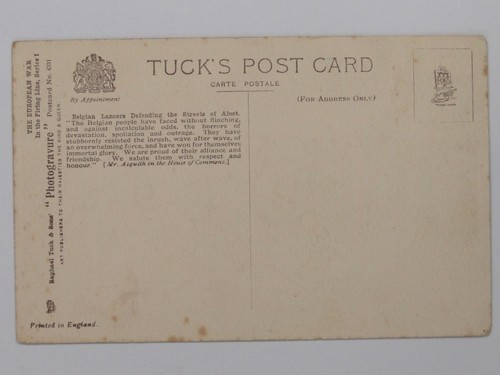 Belgian Lancers Defend Alost WWI Street Fighting Armoured Car Tuck 1914 Postcard - Picture 2 of 2