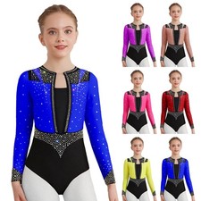 Kids Girls Figure Ice Skating Jumpsuit Ballet Dance Gymnastics Leotard Costume