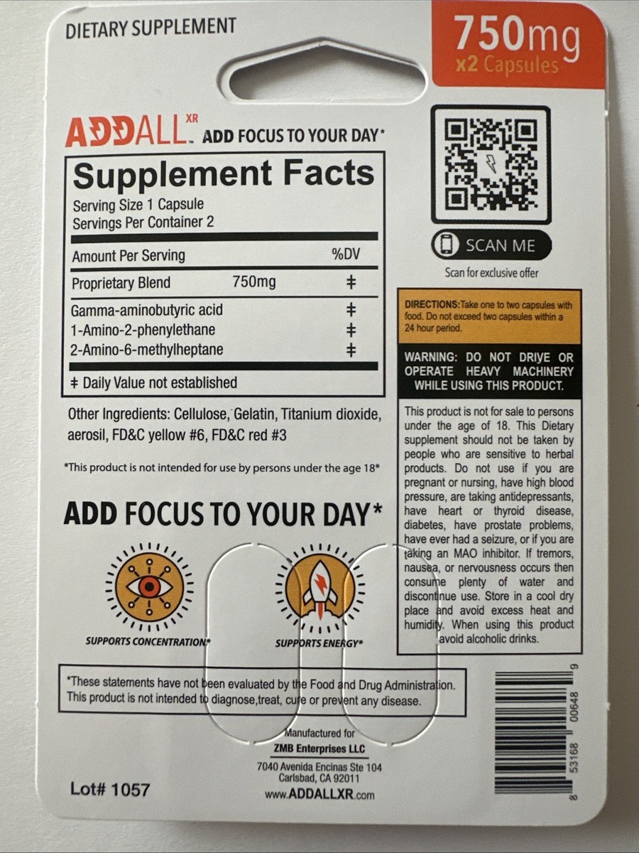 Addall XR 750mg Brain Booster Supplement Capsules - 2 Count