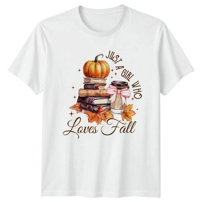 Just A Girl Who Loves Herbst Damen T-Shirt Buch Saison perfektes Geschenk für sie