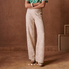 Nwt Sezane Franca Ivory Lace Embroidered Crochet Straight Pants Size 42/Us 10