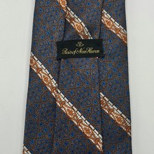 VTG Reis of New Haven Mens Silk Tie Blue Brown Geometric Foulard Orange Stripe