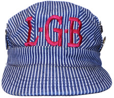 Vintage "LGB" Railroad Navy Striped Train Conductor Cap Snapback USA Made w/Pins