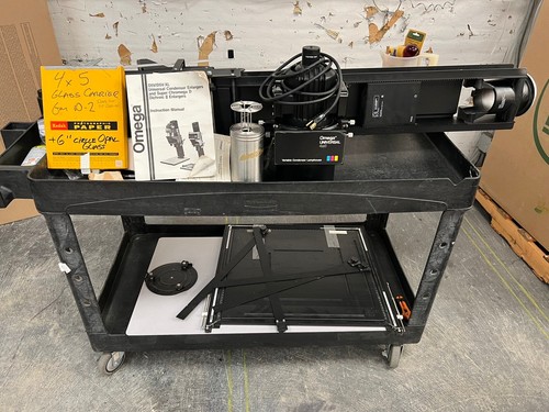 Omega D5-XL enlarger, condenser lamphouse, easel, baseplate, 4x5 holder, more