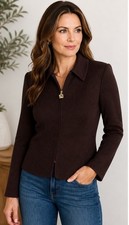 St John Marie Gray Knit Jacket Sz 6 Brown Vintage Zip Blazer USA