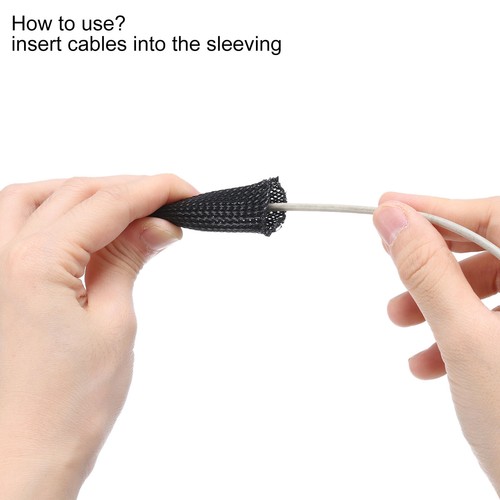 Unique Bargains 100 Ft - 1/8 Inch Expandable Braided Cable Sleeve PET Cable Management Wire Sleeving Cord Protector Wire Wrap Loom Tube For TV Computer Audio Office Home Devices Black In The - Foto 3